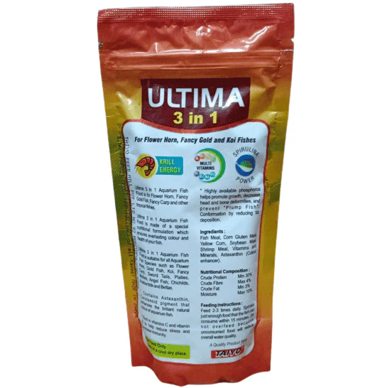Taiyo Ultima 3 In 1 Fish Food (For Flower Horn, Fancy Gold And Koi Fishes) 100 Gms - Image 2